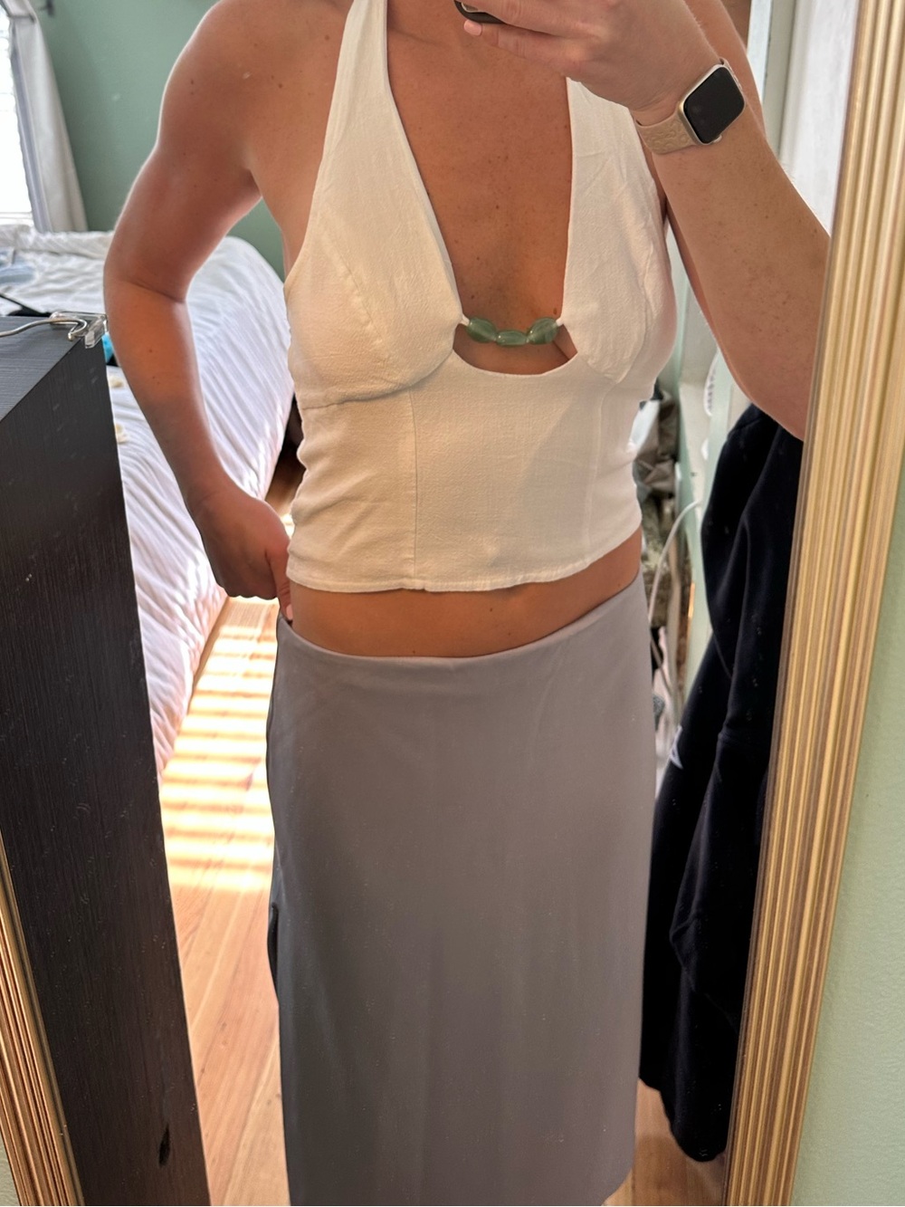 White Halter Crop Top with Jade Accent